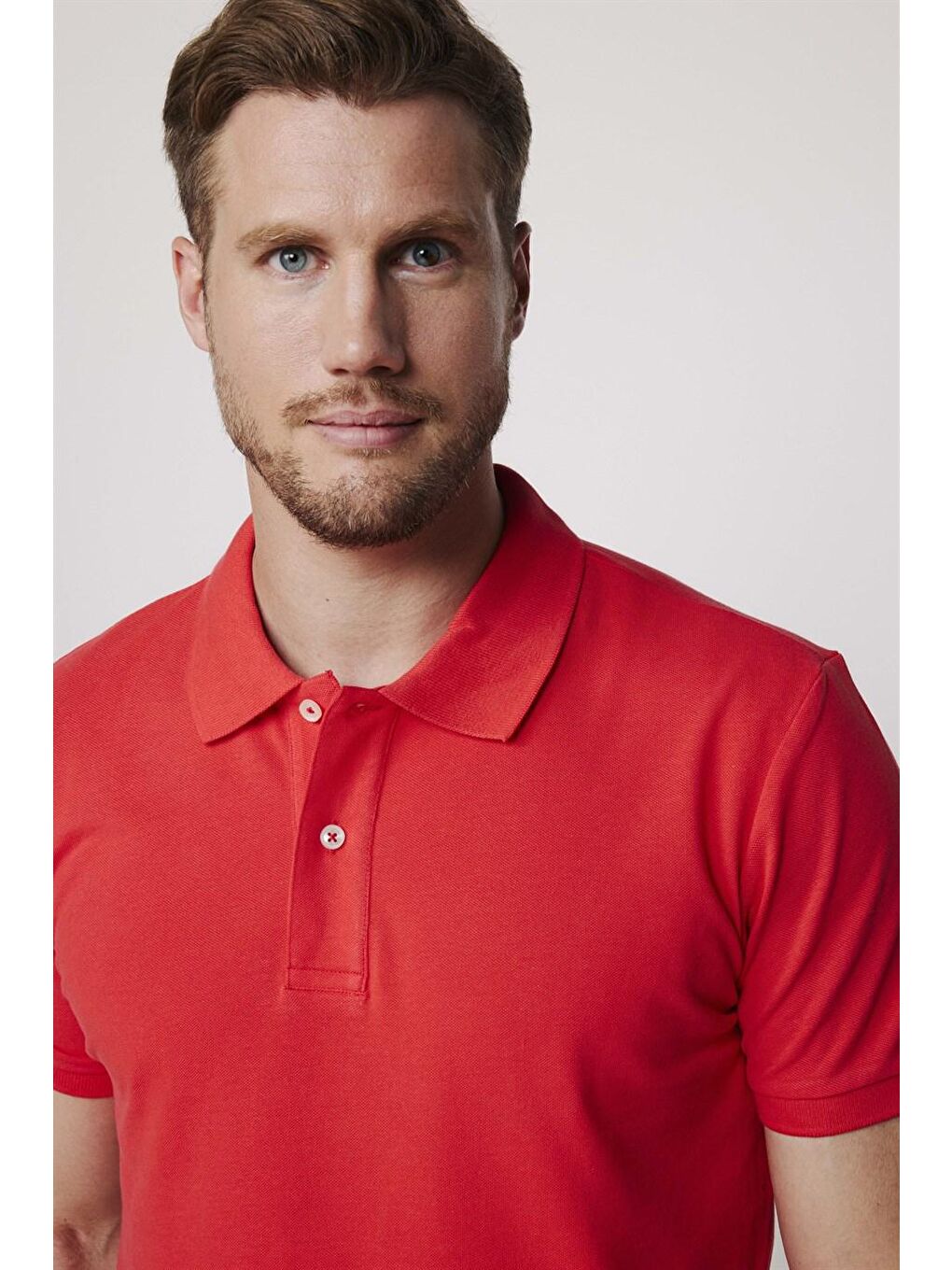 Erkek Slim Fit Dar Kesim %100 Pamuk Düz Pike Kırmızı Polo Yaka Tişört-2