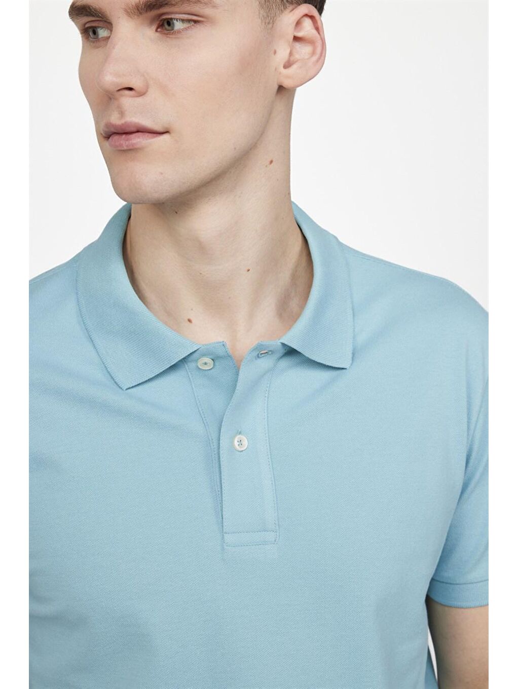 Erkek Slim Fit Dar Kesim %100 Pamuk Düz Pike Mavi Polo Yaka Tişört-2