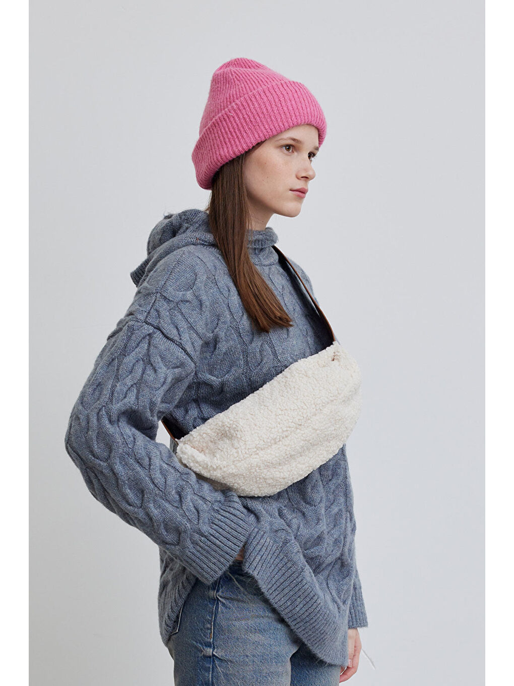 Suni Kürklü Çapraz Çanta Bej-2