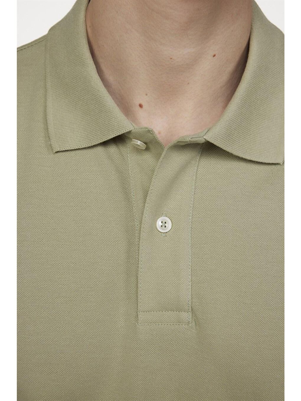 Erkek Polo Yaka Slim Fit Düz Pamuk Pike Yeşil Tişört-4
