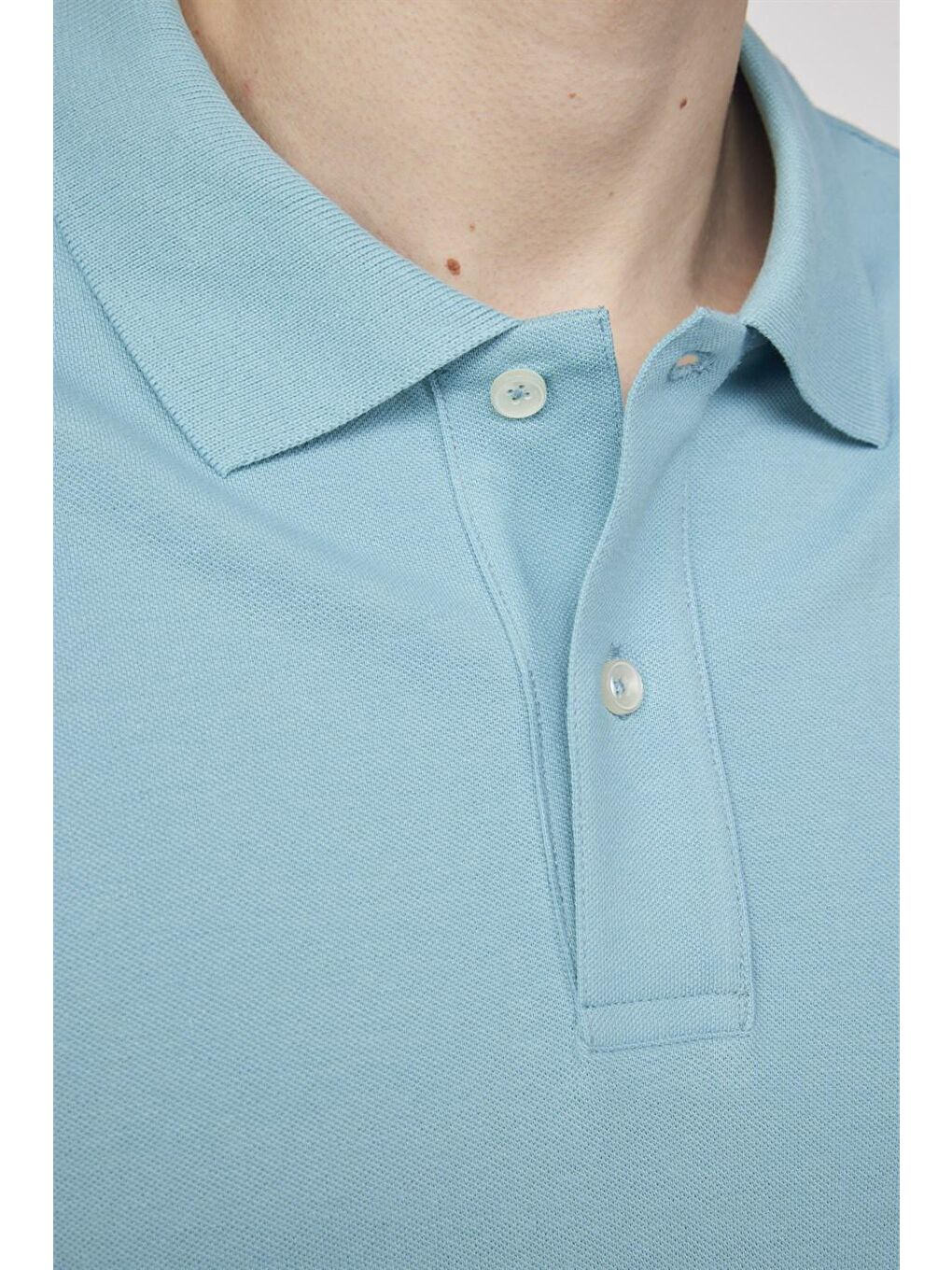 Erkek Slim Fit Dar Kesim %100 Pamuk Düz Pike Mavi Polo Yaka Tişört-4
