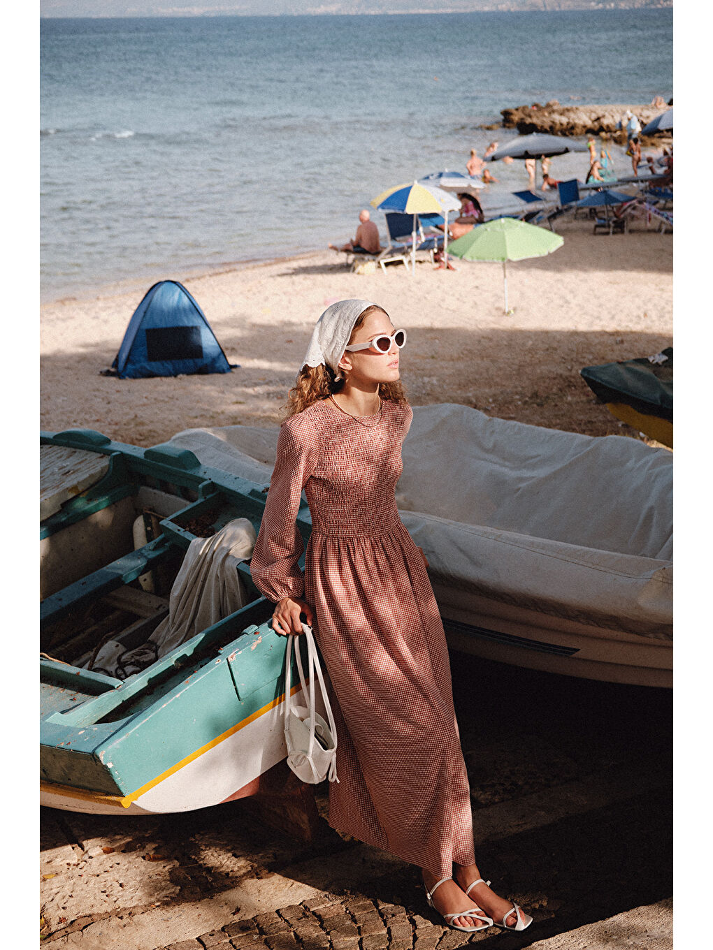 Kahverengi Pötikare Gipeli Elbise Kiremit