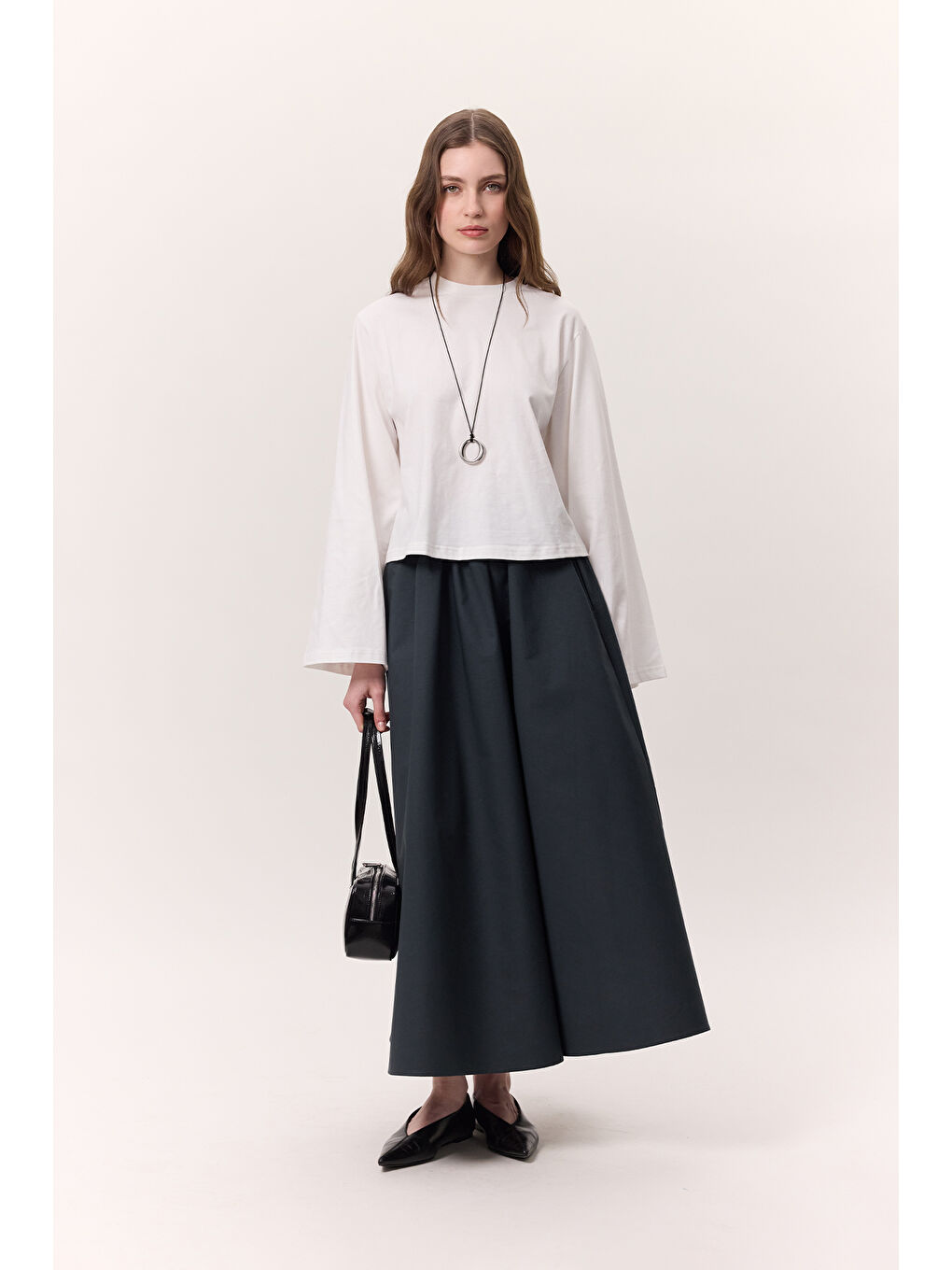 Uzun Kollu Kısa Tshırt Ekru-1