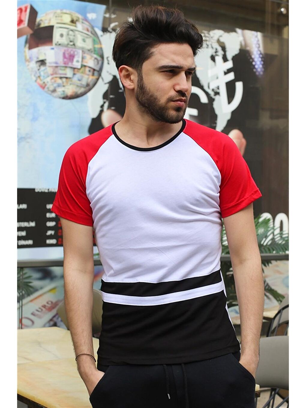 Şerit Detaylı Beyaz %100 Pamuk Tişört 3014-1