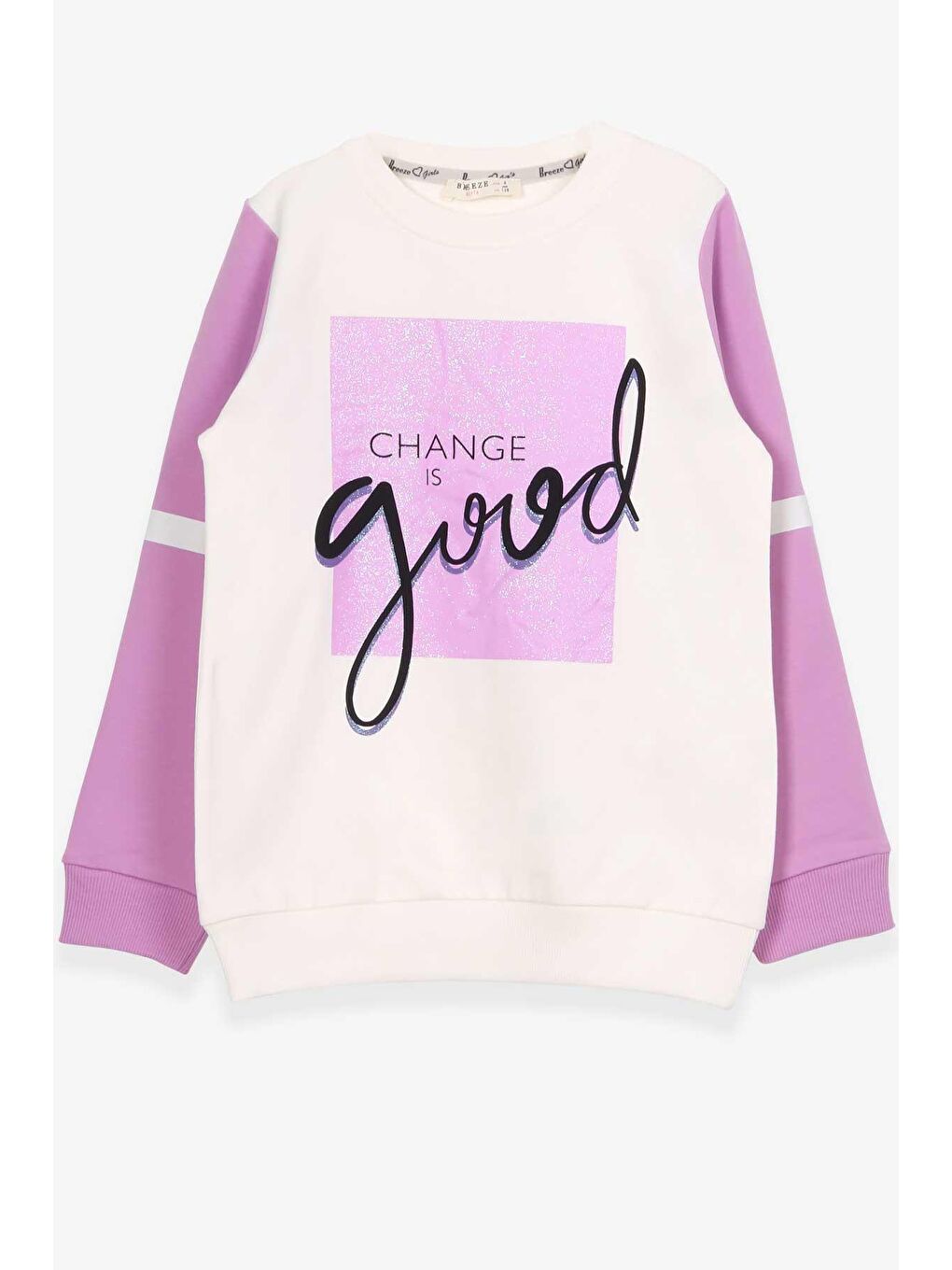 Kız Çocuk Sweatshirt Simli Yazı Baskılı Ekru (9-10 Yaş)