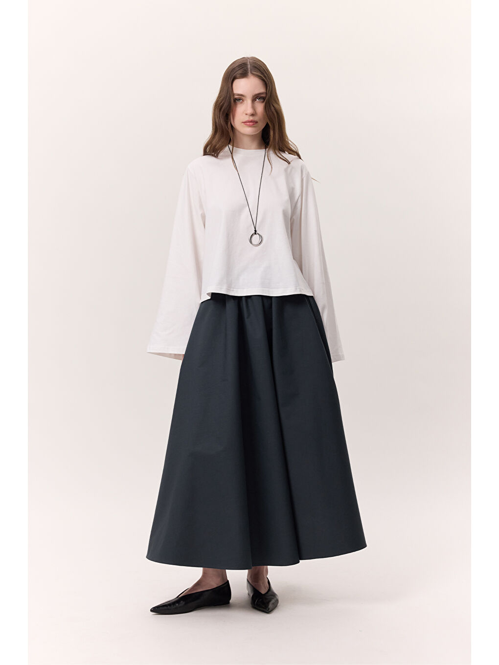 Uzun Kollu Kısa Tshırt Ekru-3