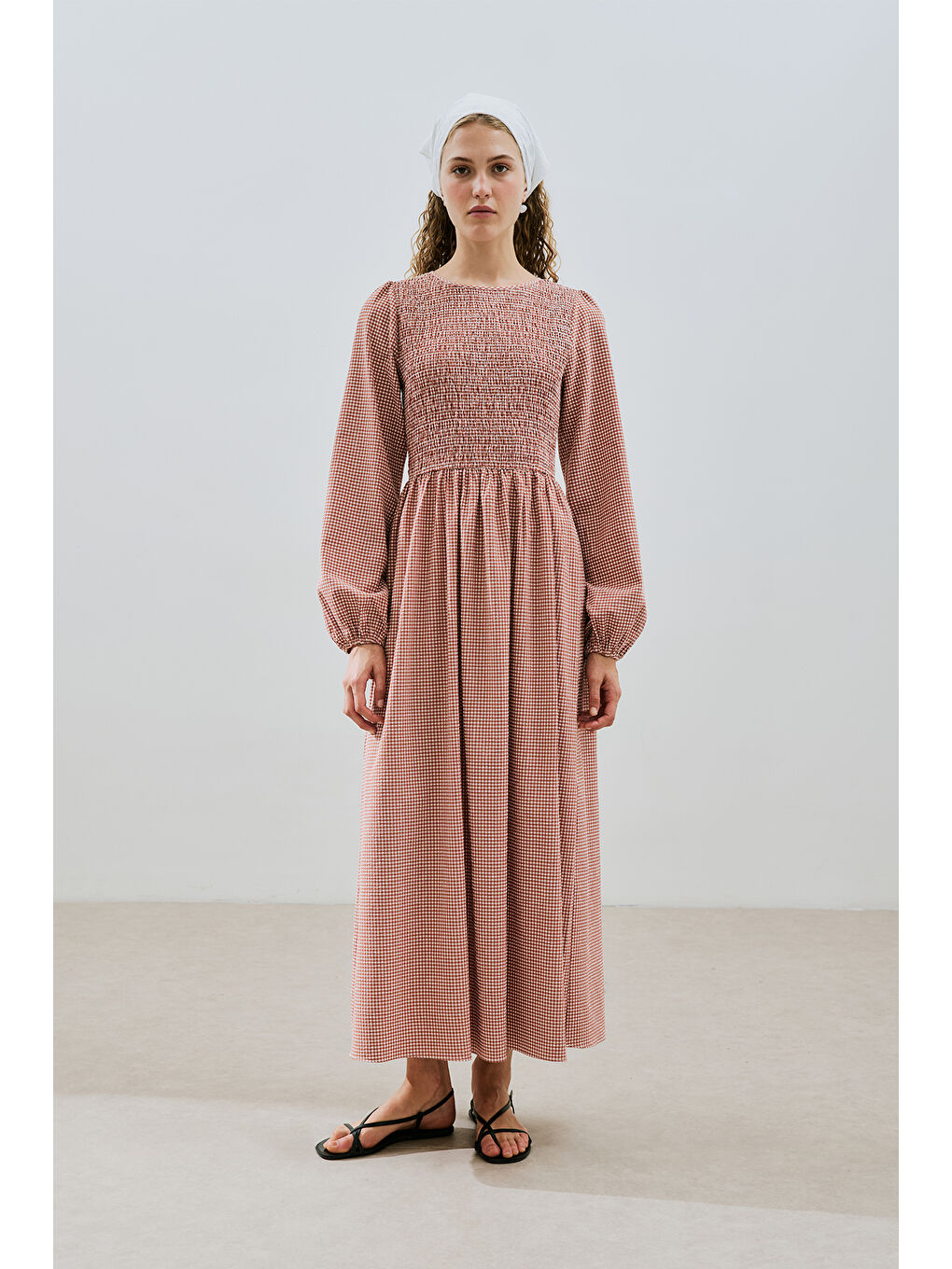 Kahverengi Pötikare Gipeli Elbise Kiremit-2