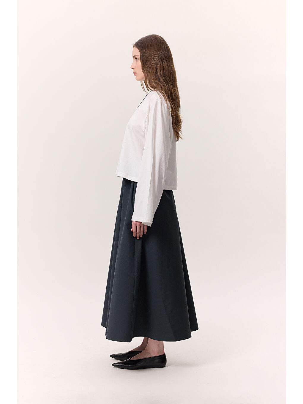 Uzun Kollu Kısa Tshırt Ekru-4