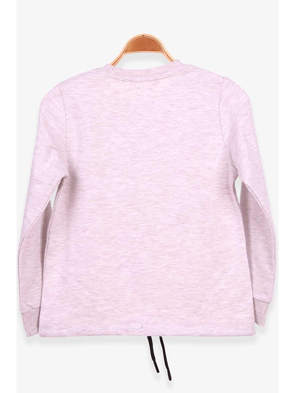 Kız Çocuk Sweatshirt İncili Taşlı Beli Bağcıklı Bej Melanj (6-12 Yaş)-1