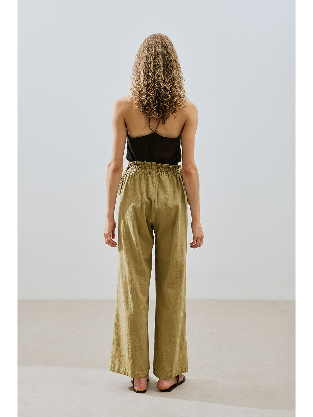 Dokulu Bağlamalı Pantolon Haki-5