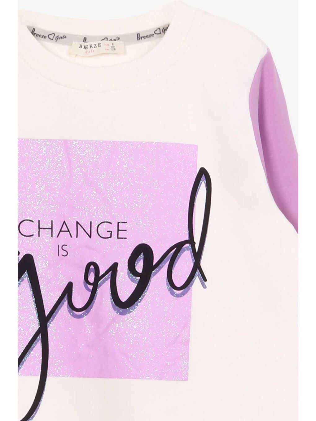 Kız Çocuk Sweatshirt Simli Yazı Baskılı Ekru (9-10 Yaş)-2