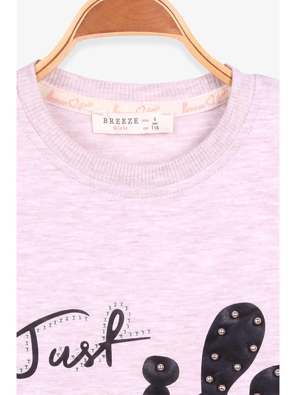 Kız Çocuk Sweatshirt İncili Taşlı Beli Bağcıklı Bej Melanj (6-12 Yaş)-2