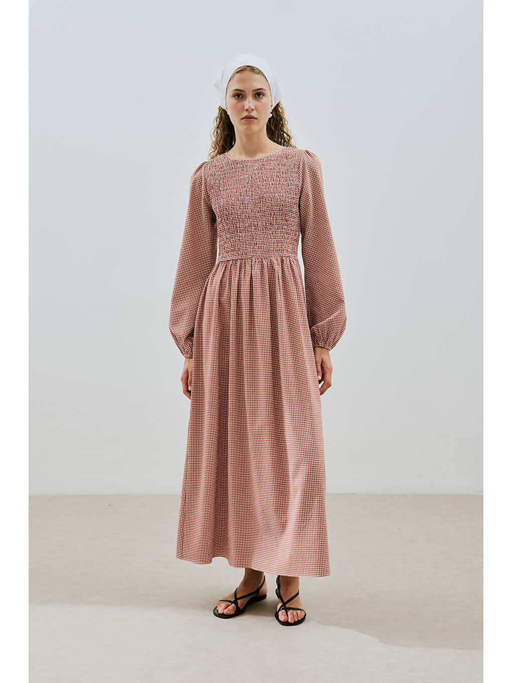 Kahverengi Pötikare Gipeli Elbise Kiremit-3