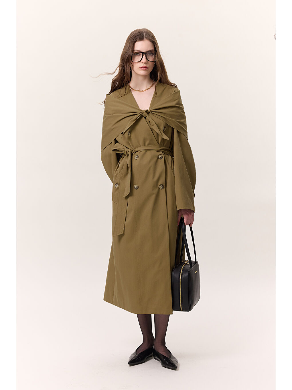 Şal Detaylı Tasarım Trençkot Yeşil