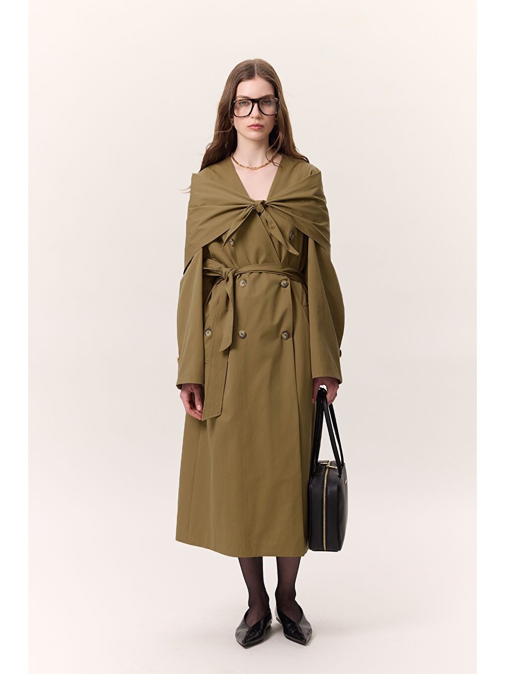 Şal Detaylı Tasarım Trençkot Yeşil-2