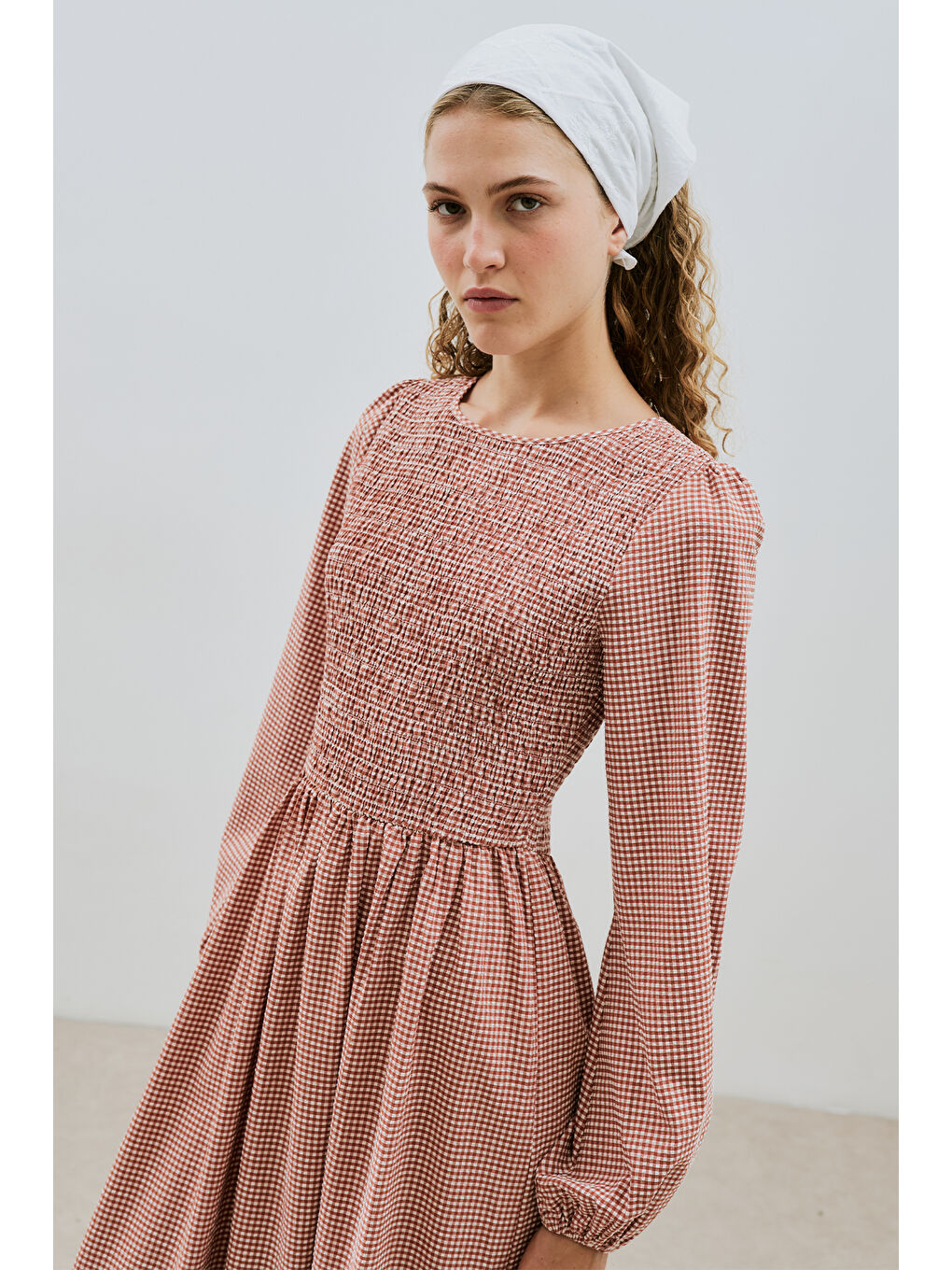 Kahverengi Pötikare Gipeli Elbise Kiremit-4