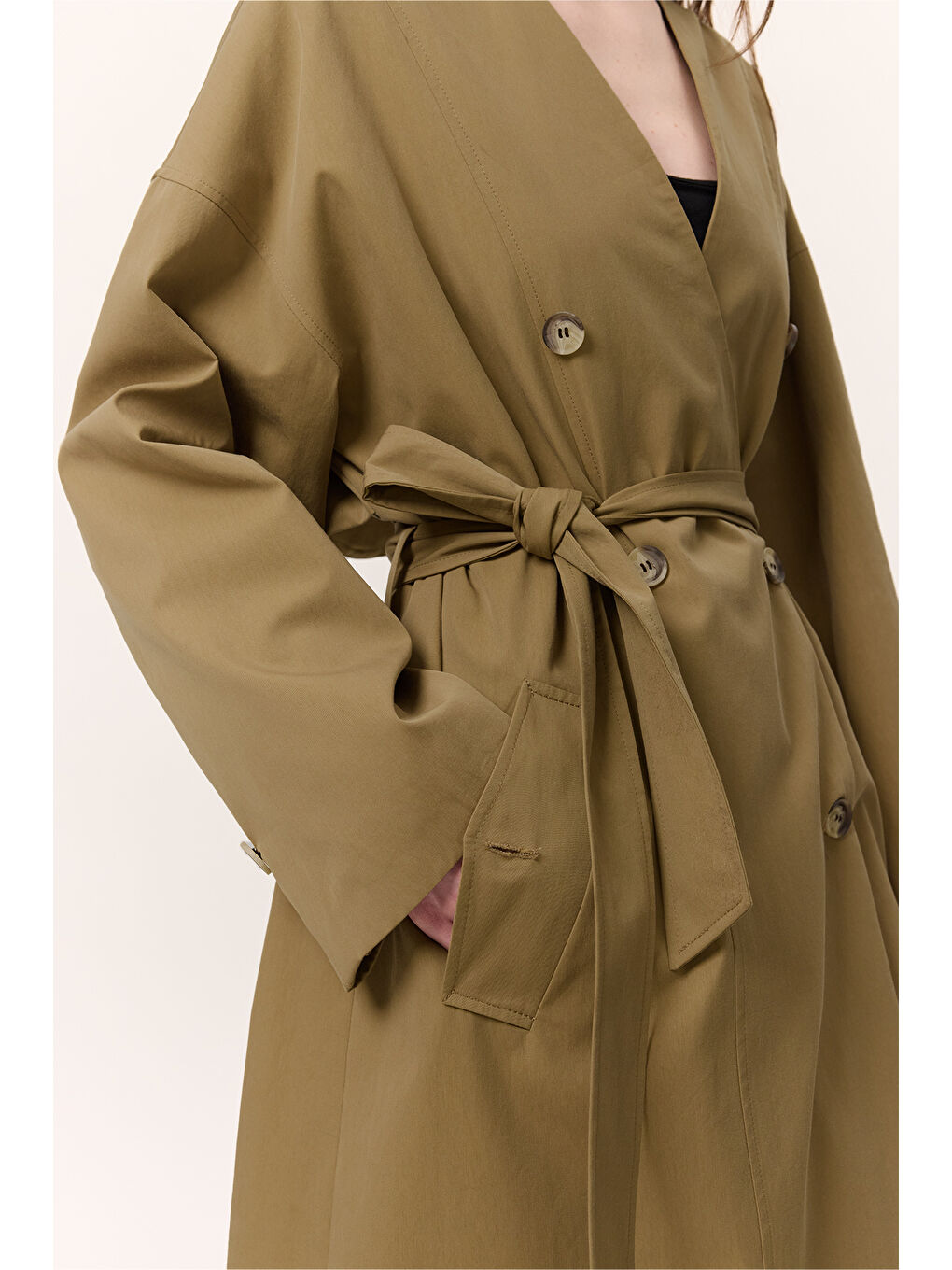 Şal Detaylı Tasarım Trençkot Yeşil-6