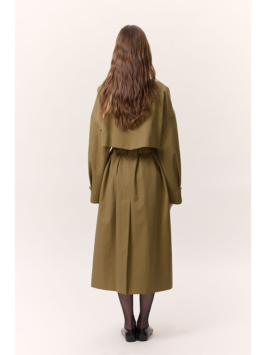 Şal Detaylı Tasarım Trençkot Yeşil-7