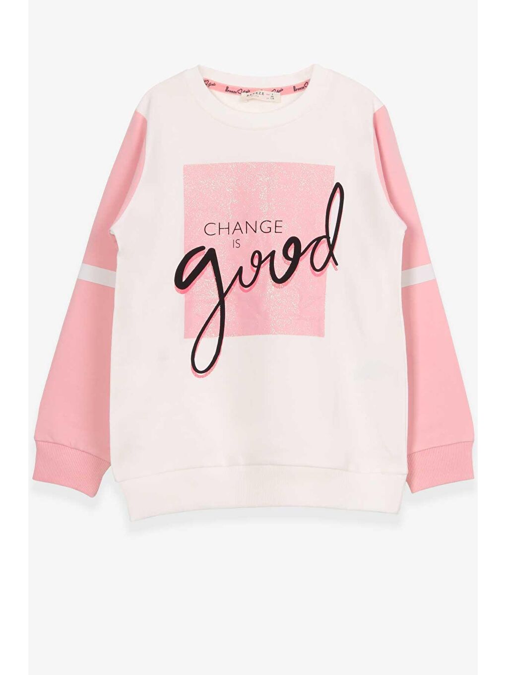 Kız Çocuk Sweatshirt Simli Yazı Baskılı Ekru (8 Yaş)-4