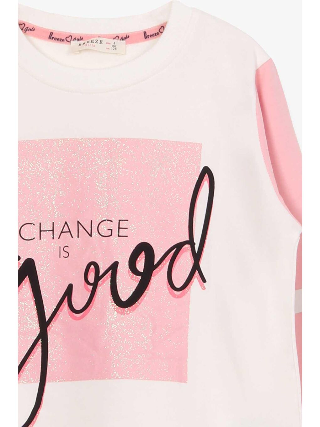 Kız Çocuk Sweatshirt Simli Yazı Baskılı Ekru (8 Yaş)-6