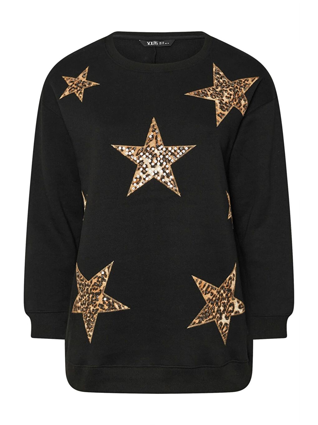 Siyah Büyük Beden Uzun Kollu Bisiklet Yaka Payet İşlemeli Sweatshirt 303833-6