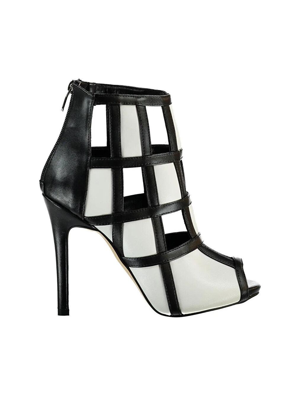 Siyah Beyaz Kadın Topuklu Ayakkabı B372274909-1