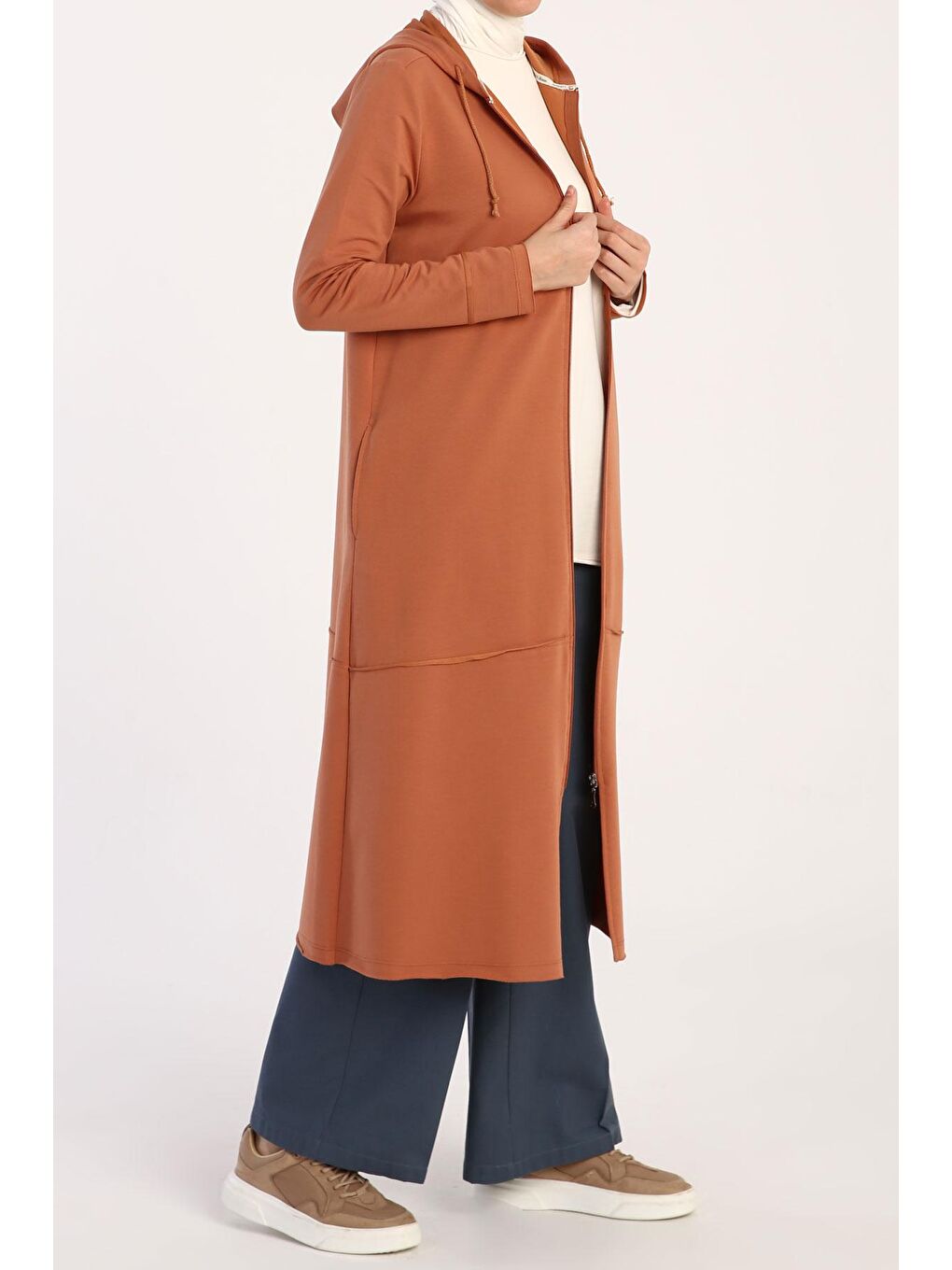 Kahverengi Kiremit Büyük Beden Penye Hırka-3