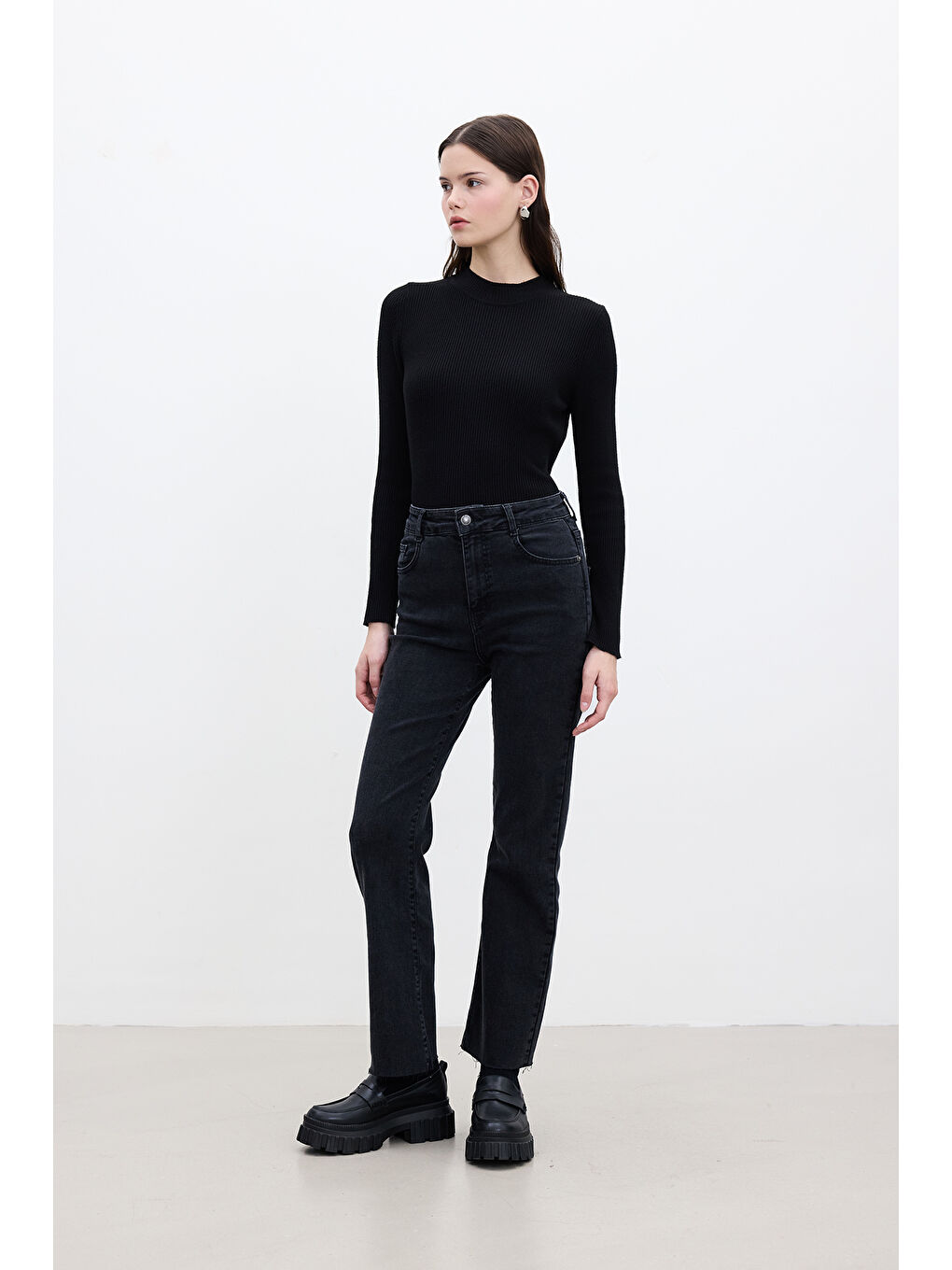 Hıgh Waıst Flare Jean Pantolon Siyah-2