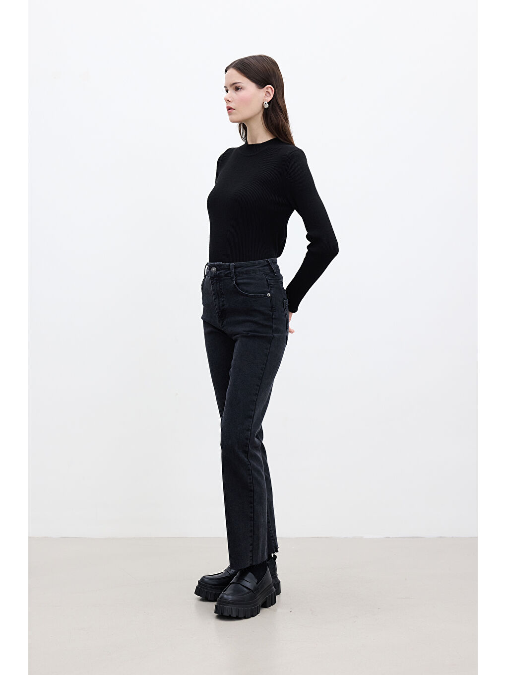 Hıgh Waıst Flare Jean Pantolon Siyah-3