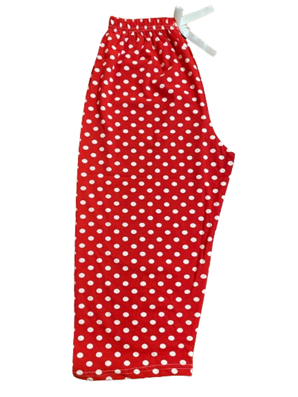 Kadın Kırmızı Puantiyeli  Pamuklu Lastikli Rahat Kapri Pijama Altı