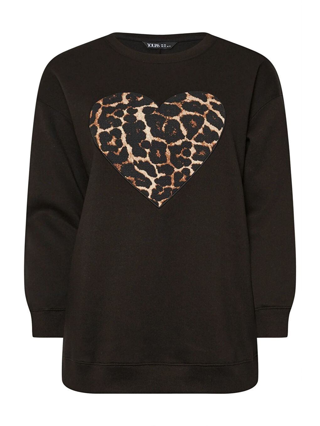 Siyah Büyük Beden Uzun Kollu Bisiklet Yaka Leopar Kalp Baskılı Sweatshirt 303752-5