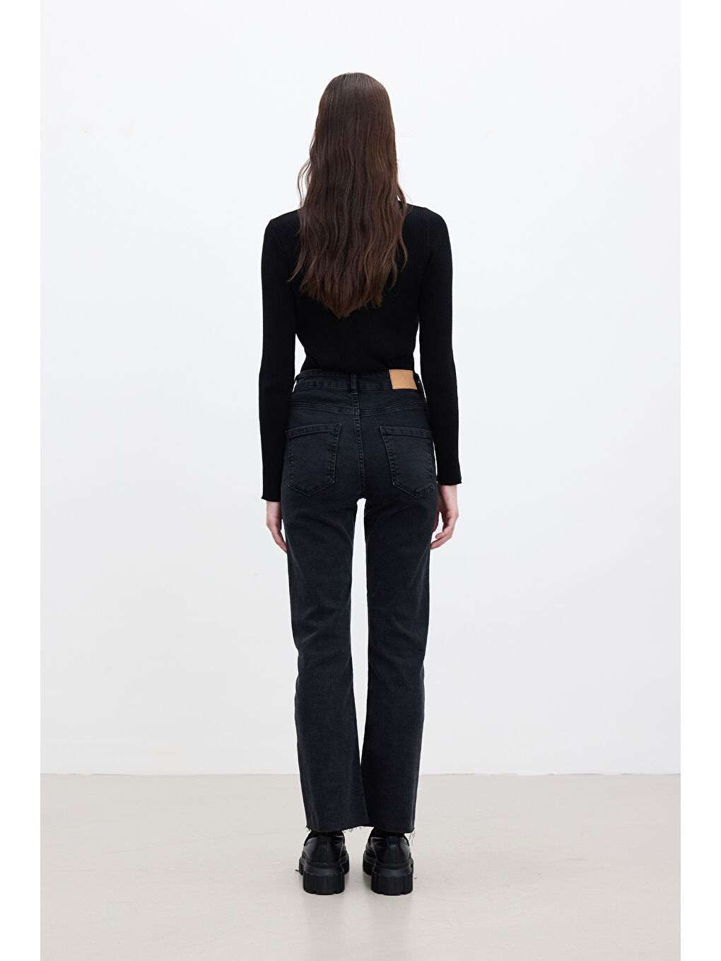 Hıgh Waıst Flare Jean Pantolon Siyah-5