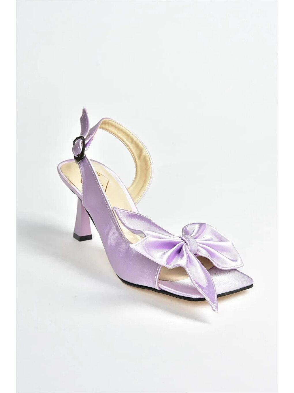 Lila Saten Kurdele Detaylı Kadın Topuklu Ayakkabı K749384904-1