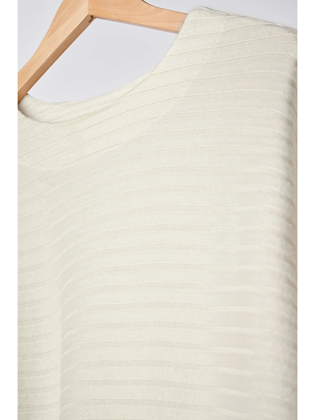 Bej Büyük Beden Uzun Kollu Beli Lastikli Bisiklet Yaka Fitilli Kazak 615140-9