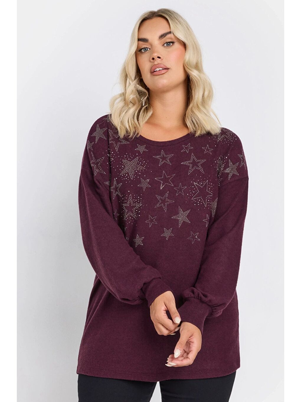 Mürdüm Büyük Beden Uzun Kollu Bisiklet Yaka Yıldız Taş İşlemeli Kazak 285036