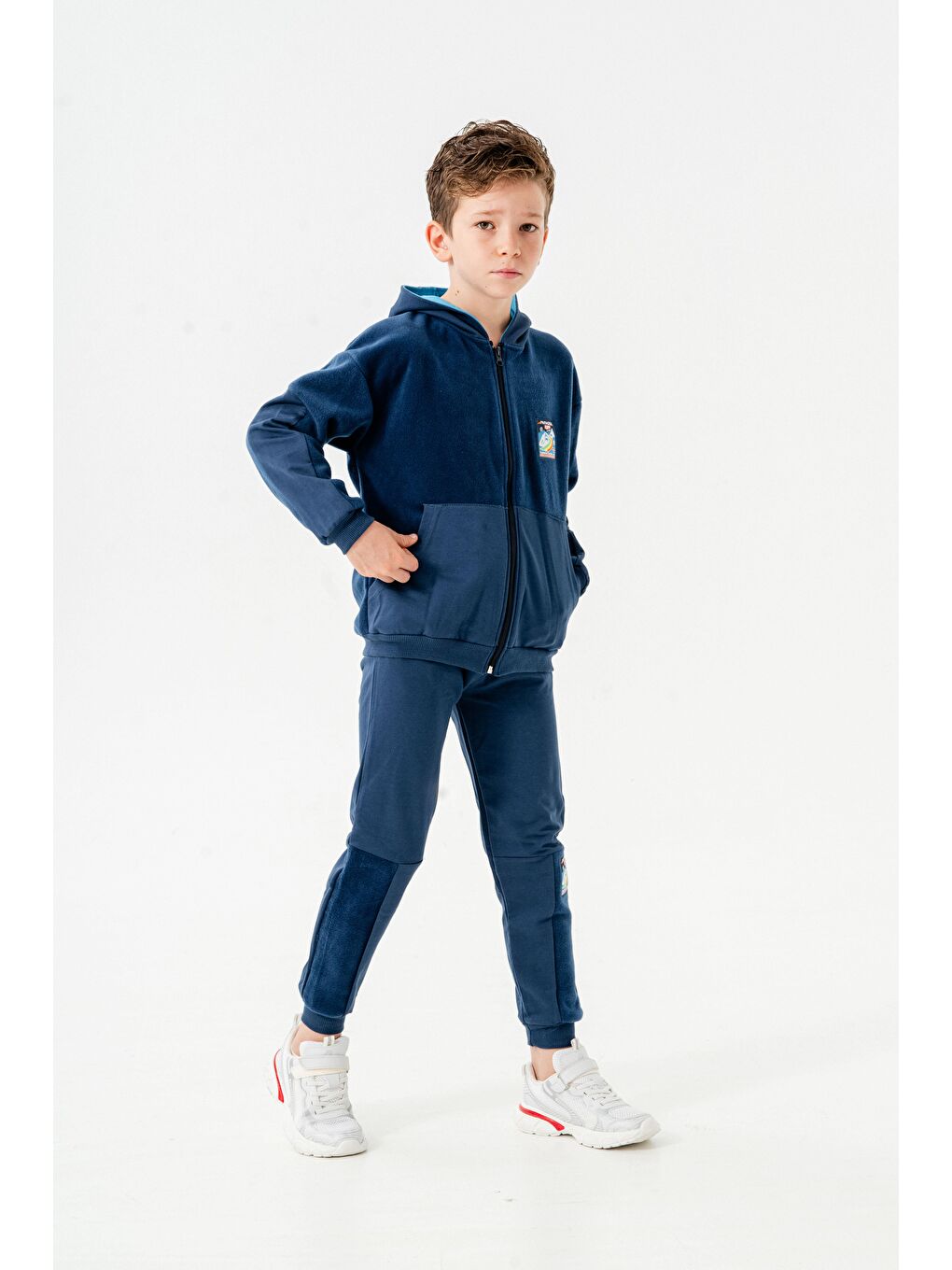 Mışıl Kids Kapüşonlu Lacivert Erkek Çocuk Alt Üst Sweatshirt Eşofman Takımı