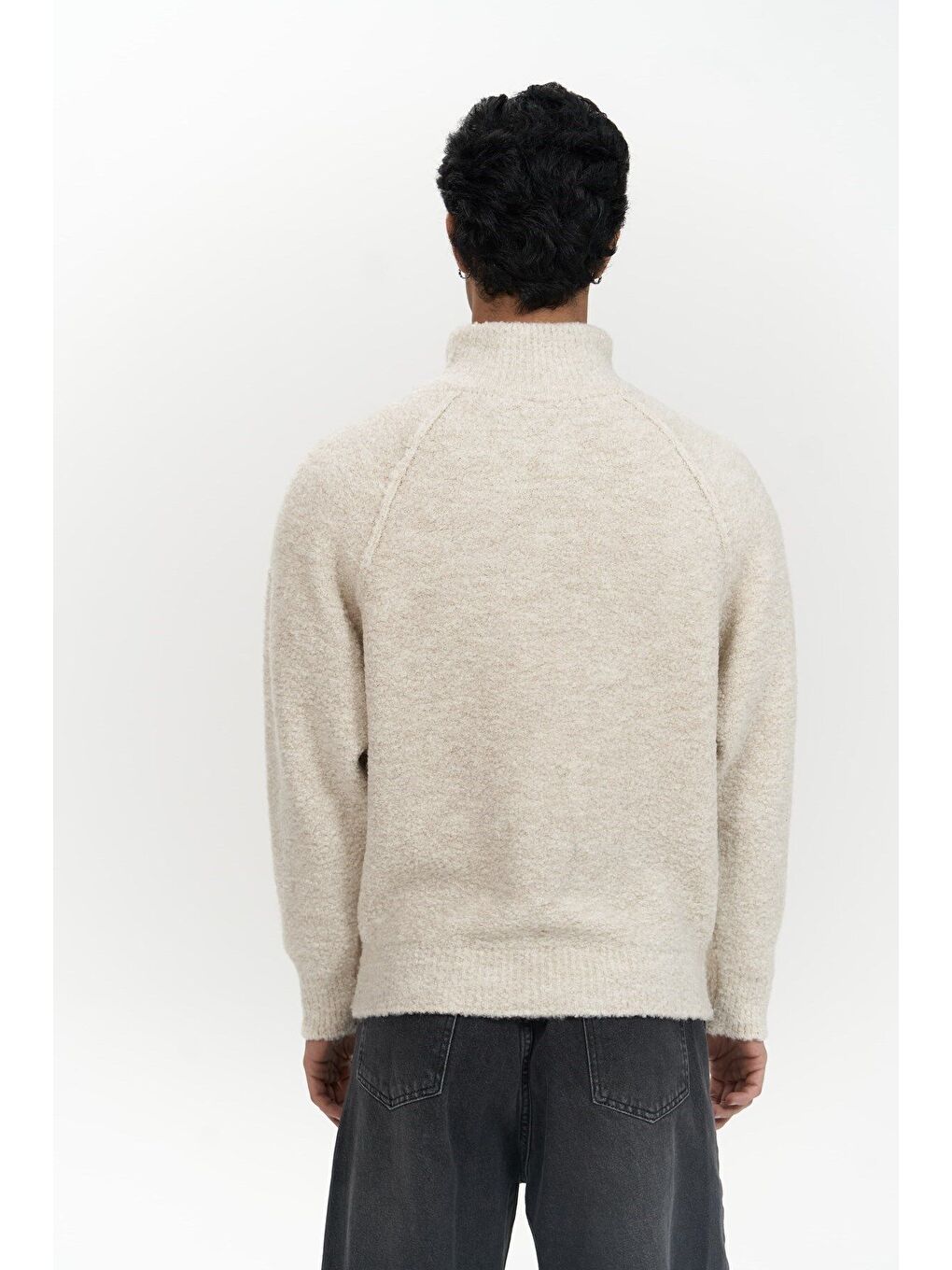 Zane Fermuar Detay Bej Erkek Triko Kazak-3