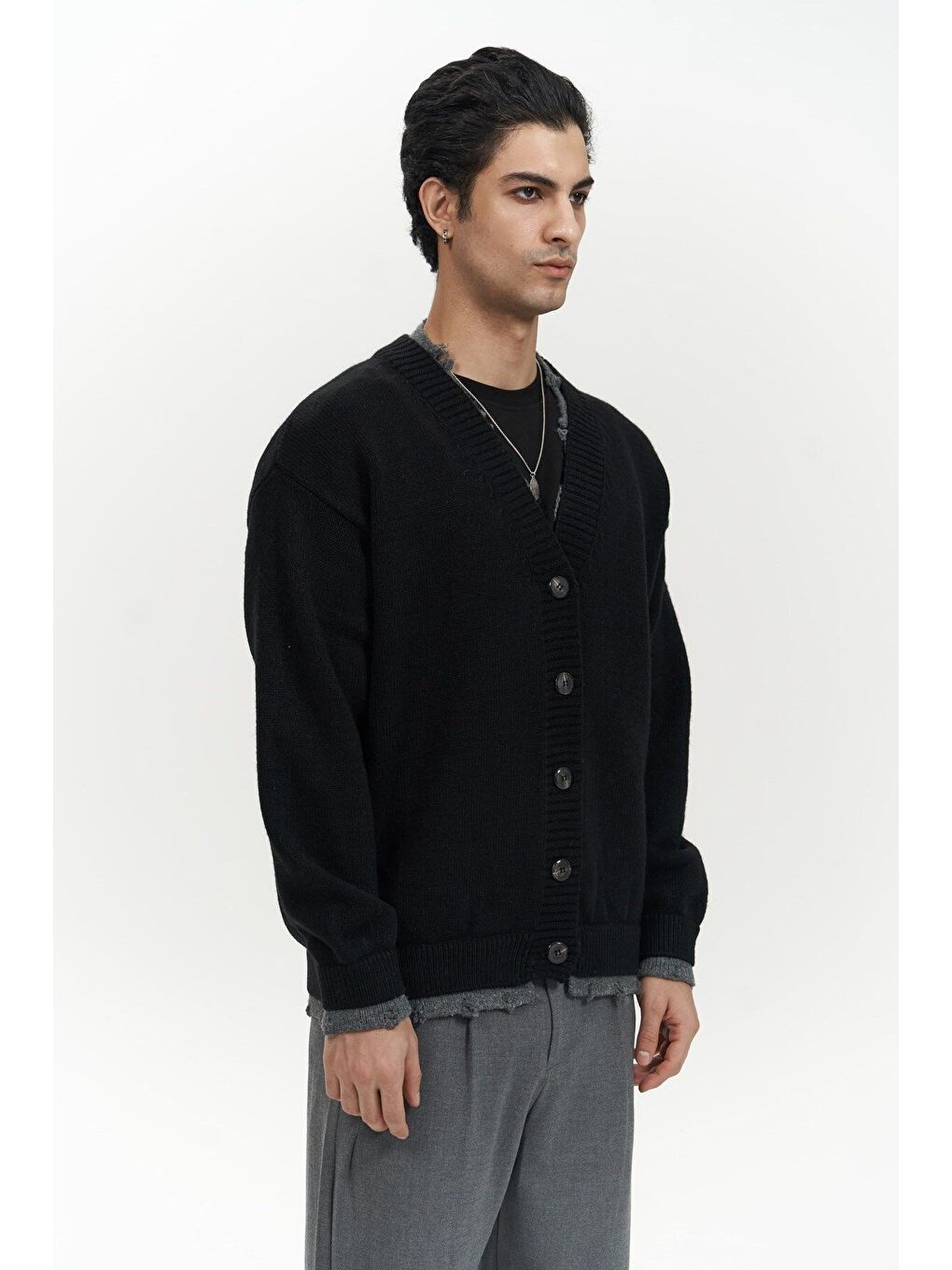 Raid Çift Yaka Siyah Erkek Triko Kazak-1