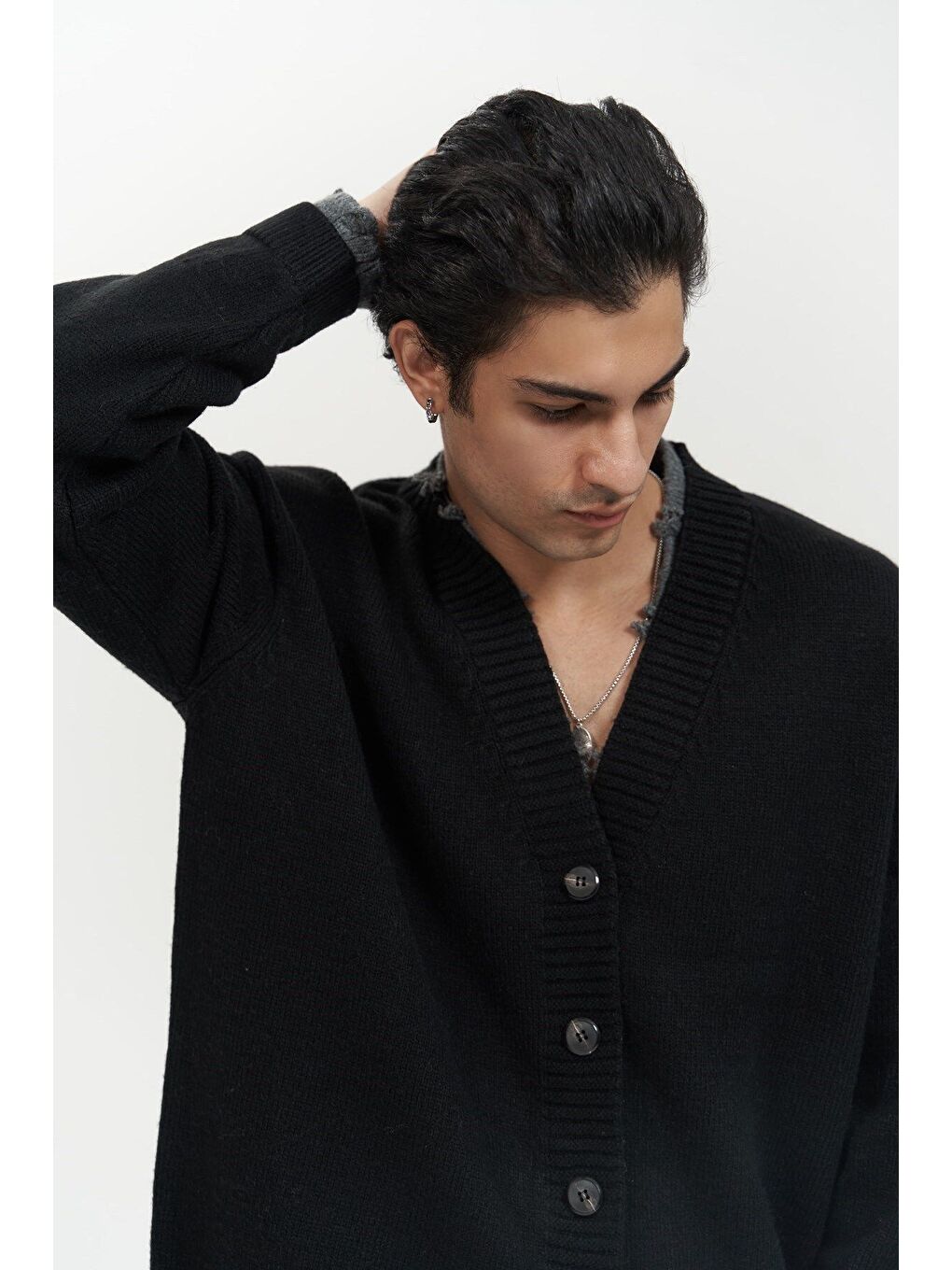 Raid Çift Yaka Siyah Erkek Triko Kazak-4