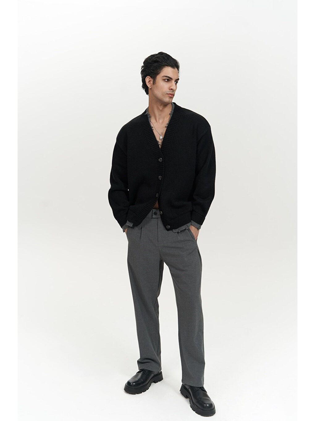 Raid Çift Yaka Siyah Erkek Triko Kazak-5