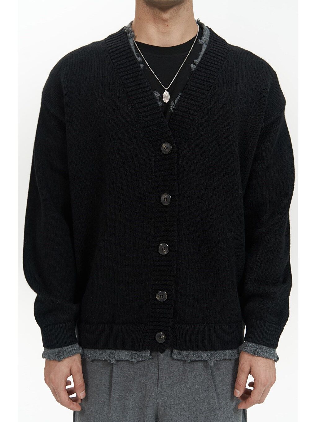 Raid Çift Yaka Siyah Erkek Triko Kazak-6