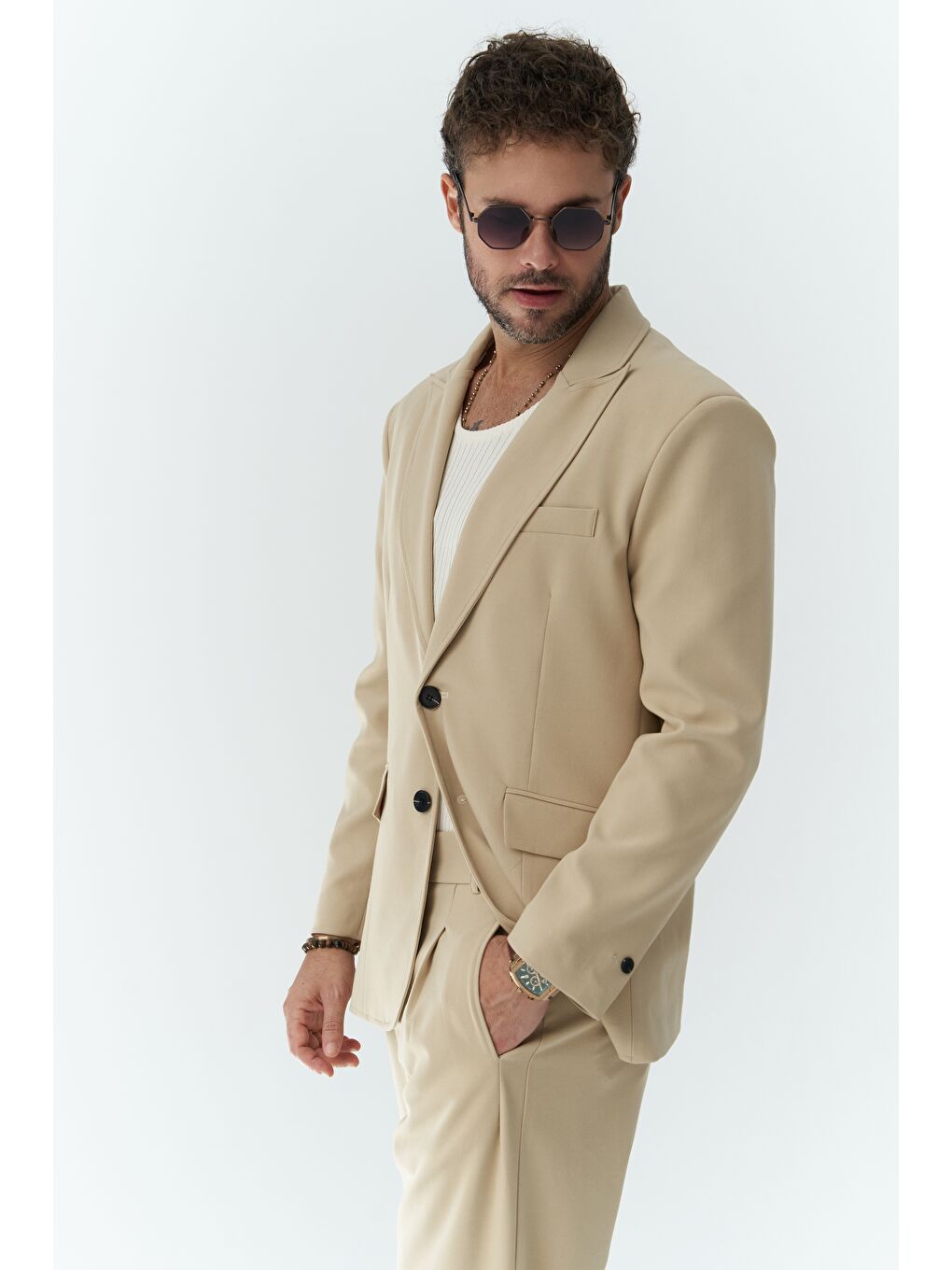 Orlando Bej Erkek Ceket Pantolon Takım-1