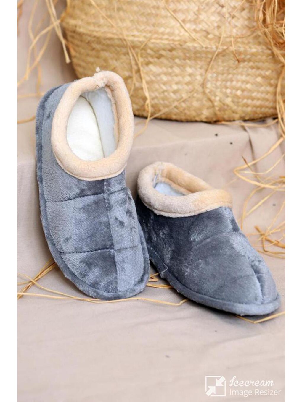 Gri Termal Taban Polar İçi Kürklü Erkek Ev Ayakkabısı A099-20TG