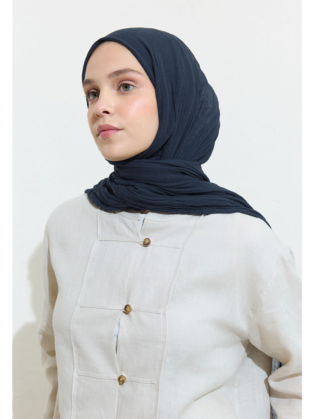 Petrol Cavıar Pamuklu Keten Şal-1