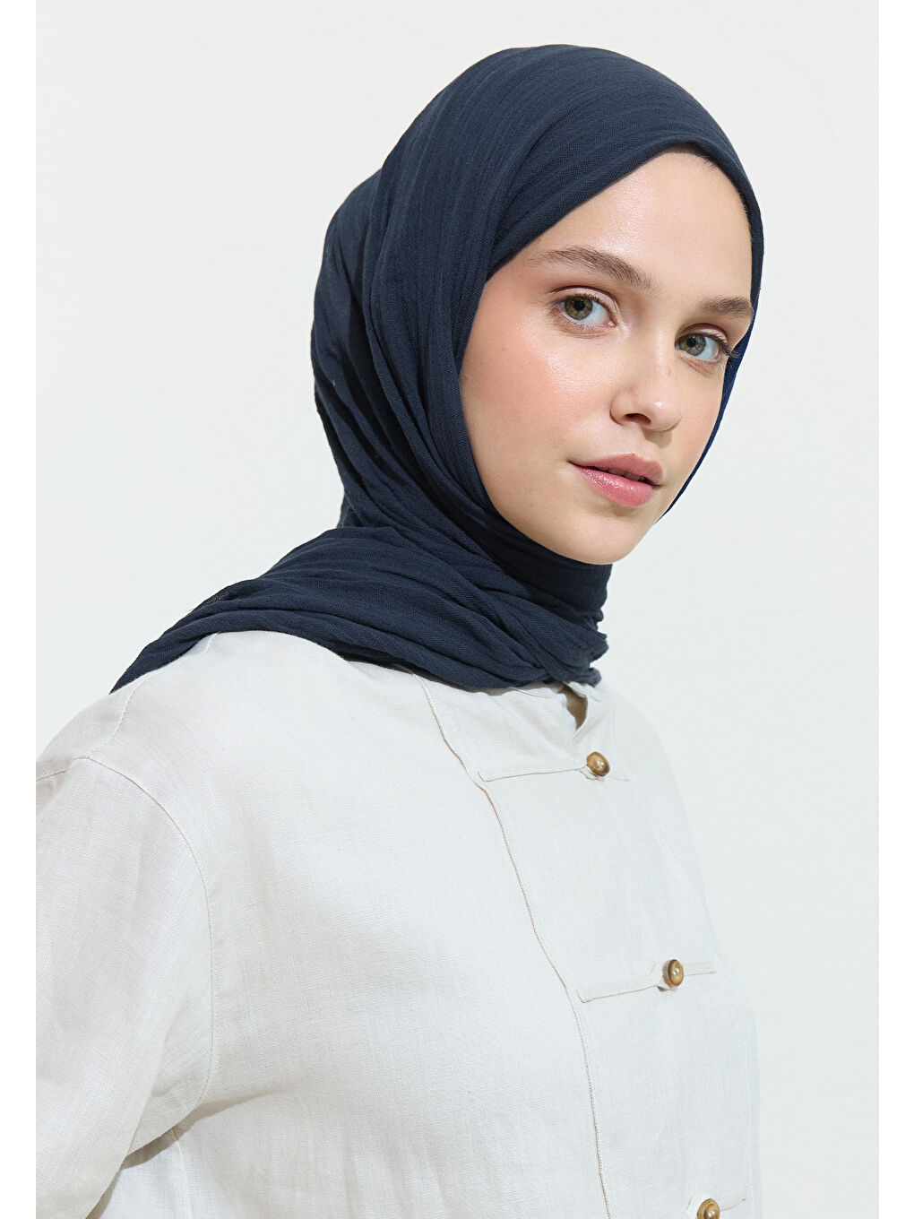 Petrol Cavıar Pamuklu Keten Şal-3