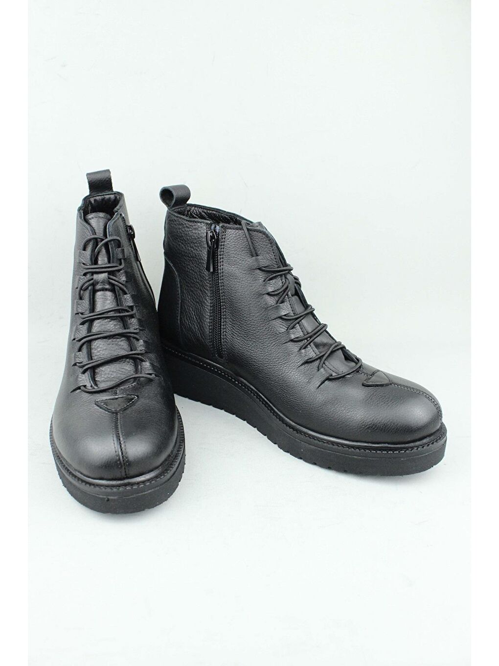Siyah K37.1039/Lbf Hakiki Deri Yandan Fermuarlı Kışlık Bot Kadın-2