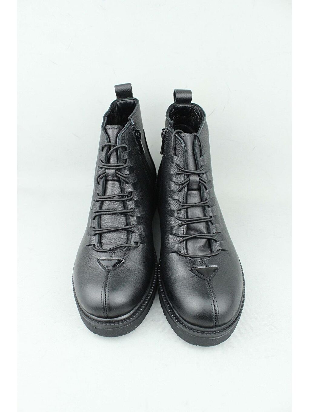 Siyah K37.1039/Lbf Hakiki Deri Yandan Fermuarlı Kışlık Bot Kadın-3