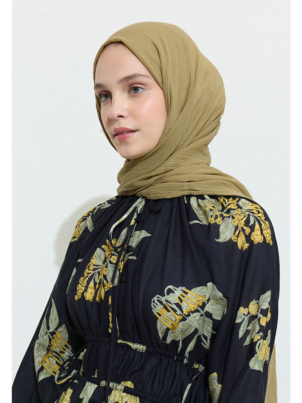 Yeşil Baklava Pamuklu Keten Şal-3