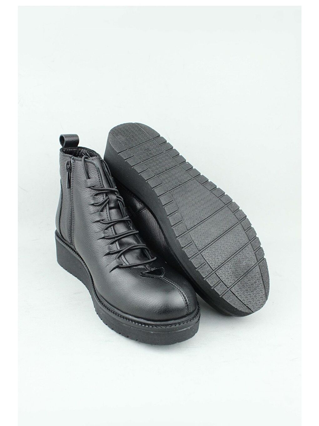 Siyah K37.1039/Lbf Hakiki Deri Yandan Fermuarlı Kışlık Bot Kadın-4