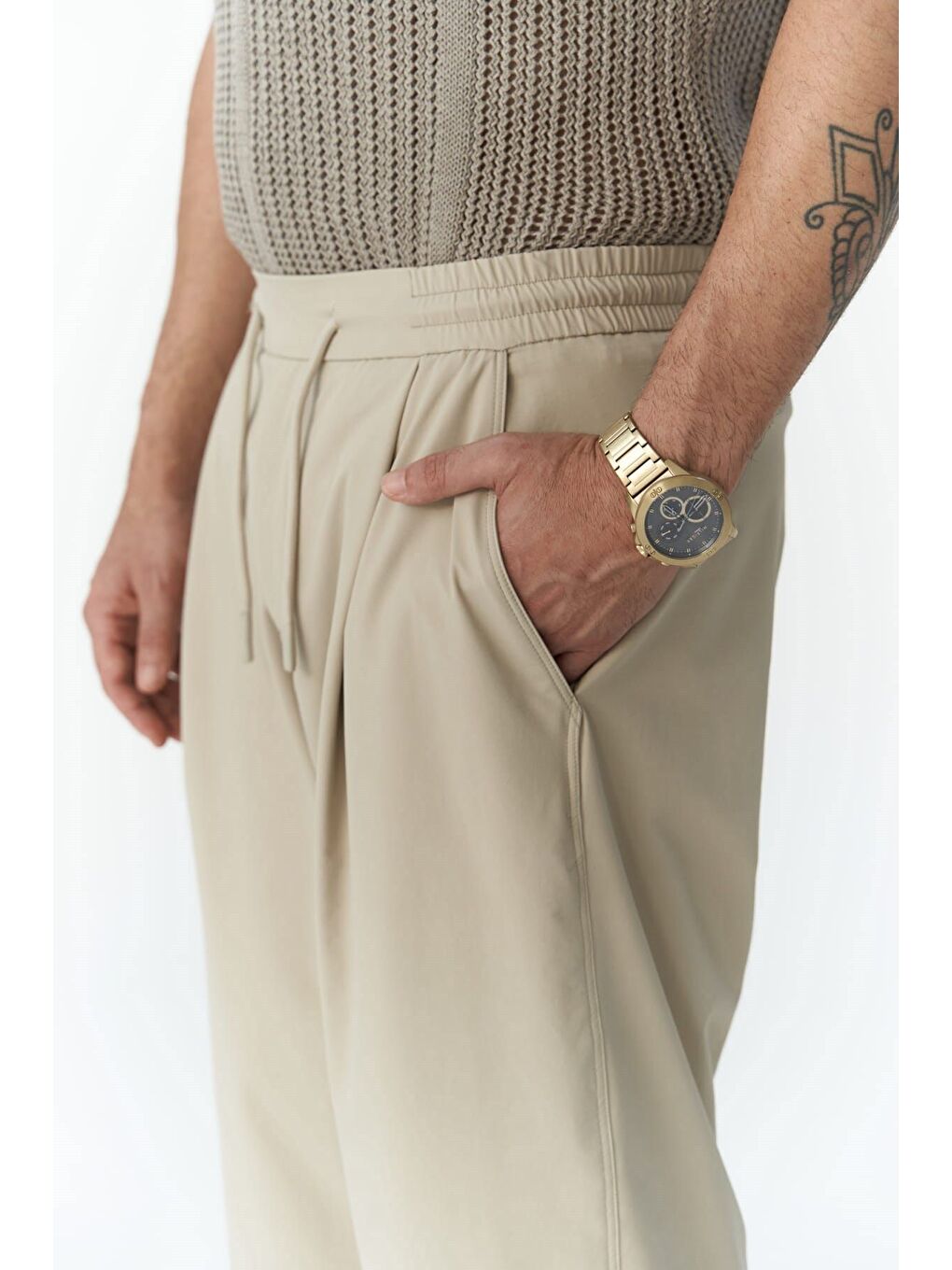 Kenway Bağcık Detaylı Bej  Erkek Pantolon-2